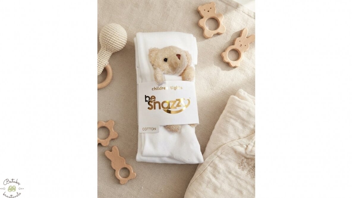 BeSnazzy pėdkelnės su meškiuku (104-116, 116-128, 128-140) baltos BeSnazzy pėdkelnės su meškiuku (104-116, 116-128, 128-140) baltos