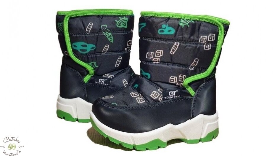 Clibee sniego batai su lipuku šone (22-27) Black/Green 1 Clibee sniego batai su lipuku šone (22-27) Black/Green 1