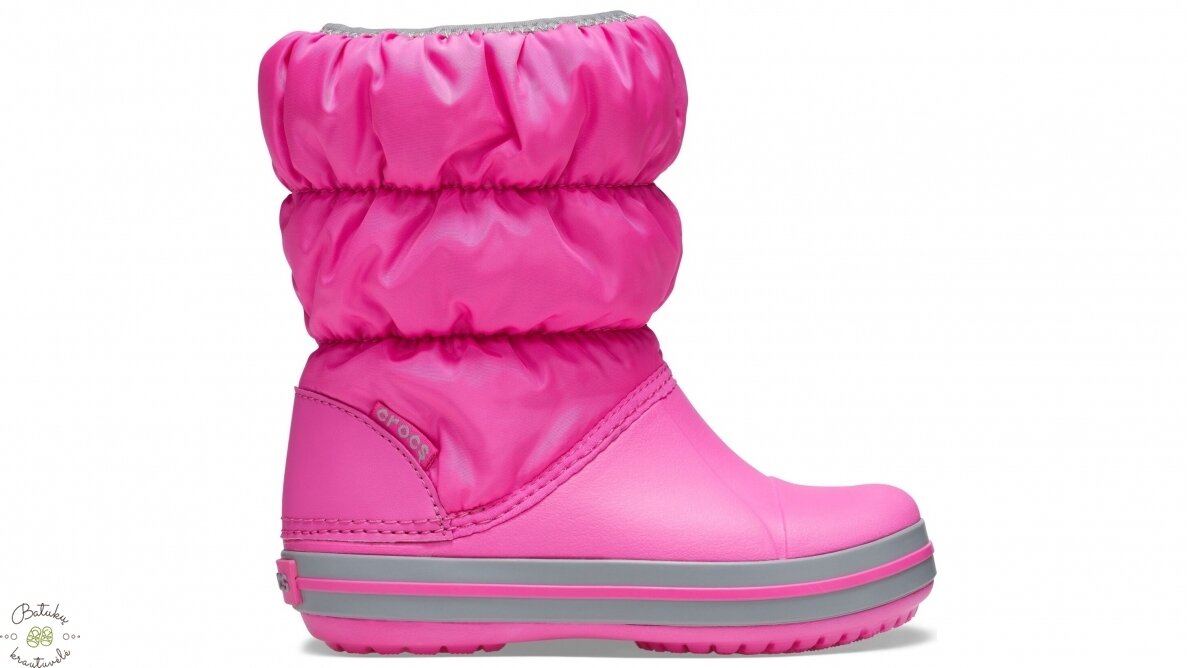 Crocs™ Kids' Winter Puff Boot, Electric Pink/Light Grey 2