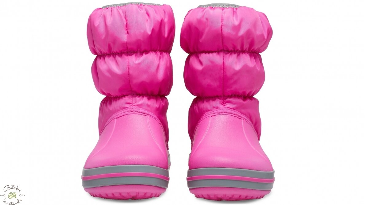 Crocs™ Kids' Winter Puff Boot, Electric Pink/Light Grey 4