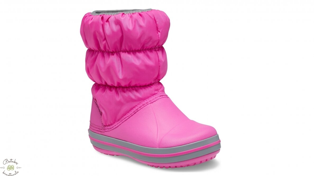 Crocs™ Kids' Winter Puff Boot, Electric Pink/Light Grey 1