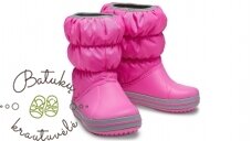 Crocs™ Kids' Winter Puff Boot, Electric Pink/Light Grey