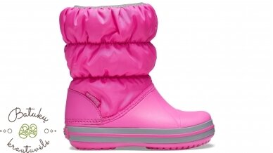 Crocs™ Kids' Winter Puff Boot, Electric Pink/Light Grey 2