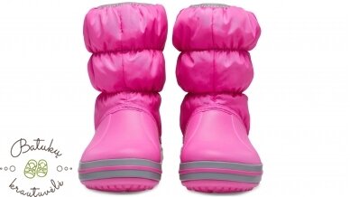 Crocs™ Kids' Winter Puff Boot, Electric Pink/Light Grey 4