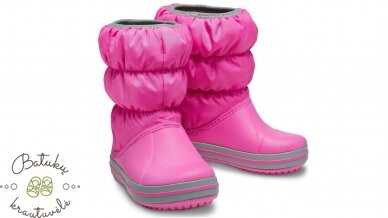 Crocs™ Kids' Winter Puff Boot, Electric Pink/Light Grey