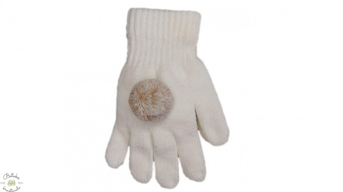 Pirštinės su bumbuliuku, 19 cm, White Pirštinės su bumbuliuku, 19 cm, White